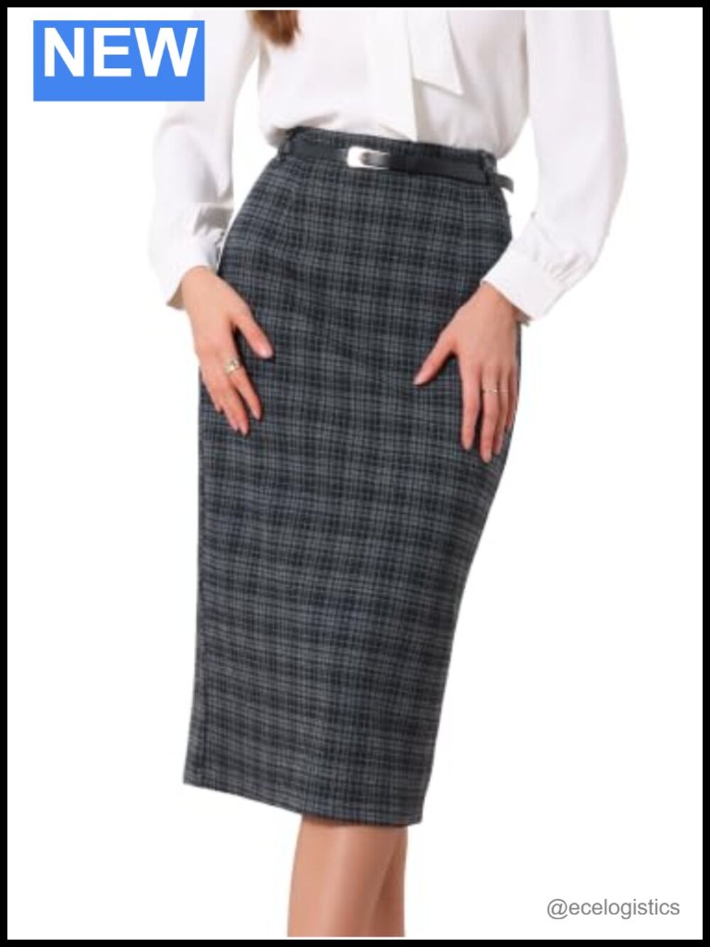 High Waisted Plaid Pencil Skirt Business Office Work